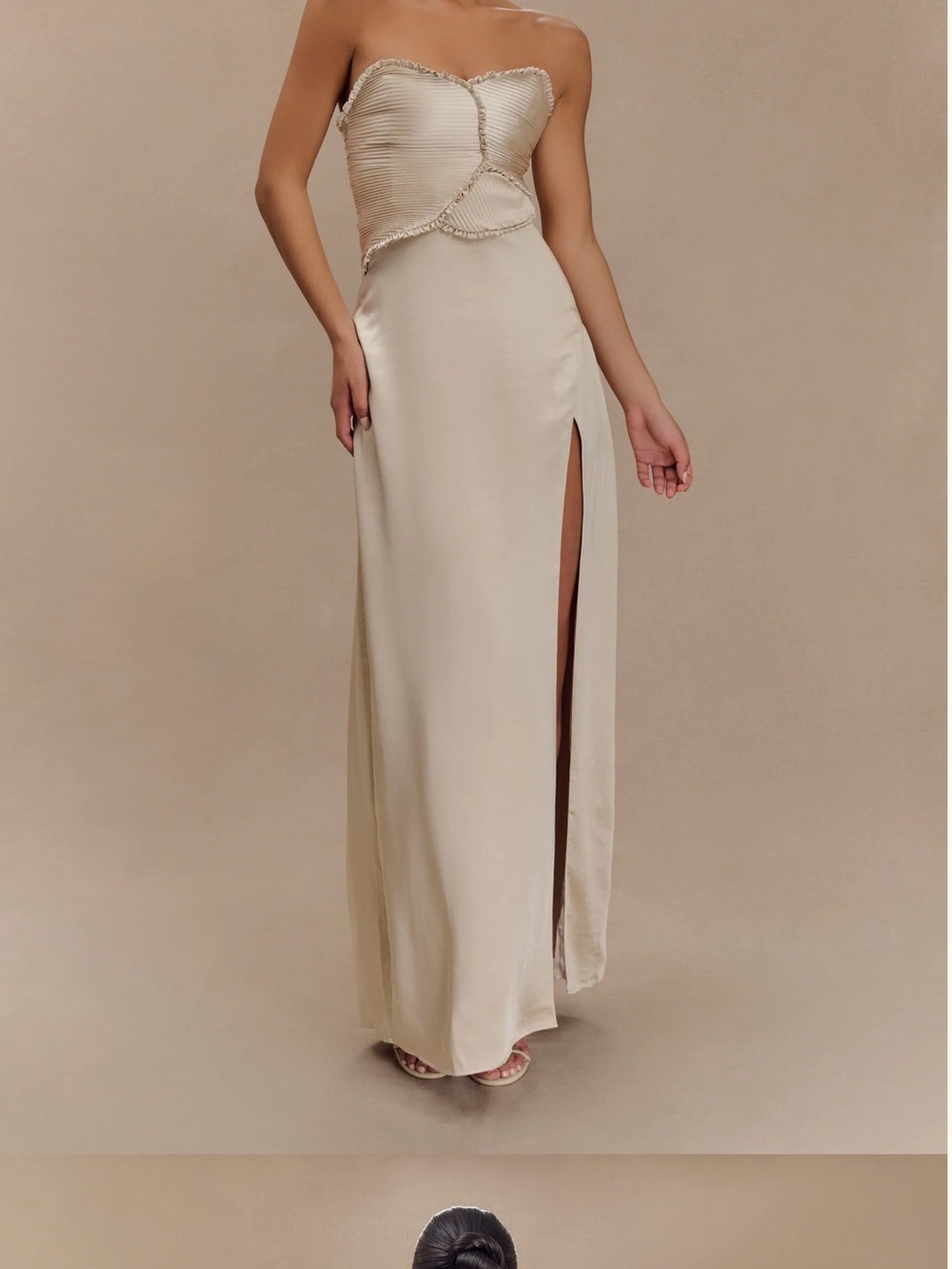 Meshki Cream Strapless Maxi Dress with Side Slit